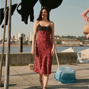 EUC Rouje Daria dress in mixed polka dot/red floral